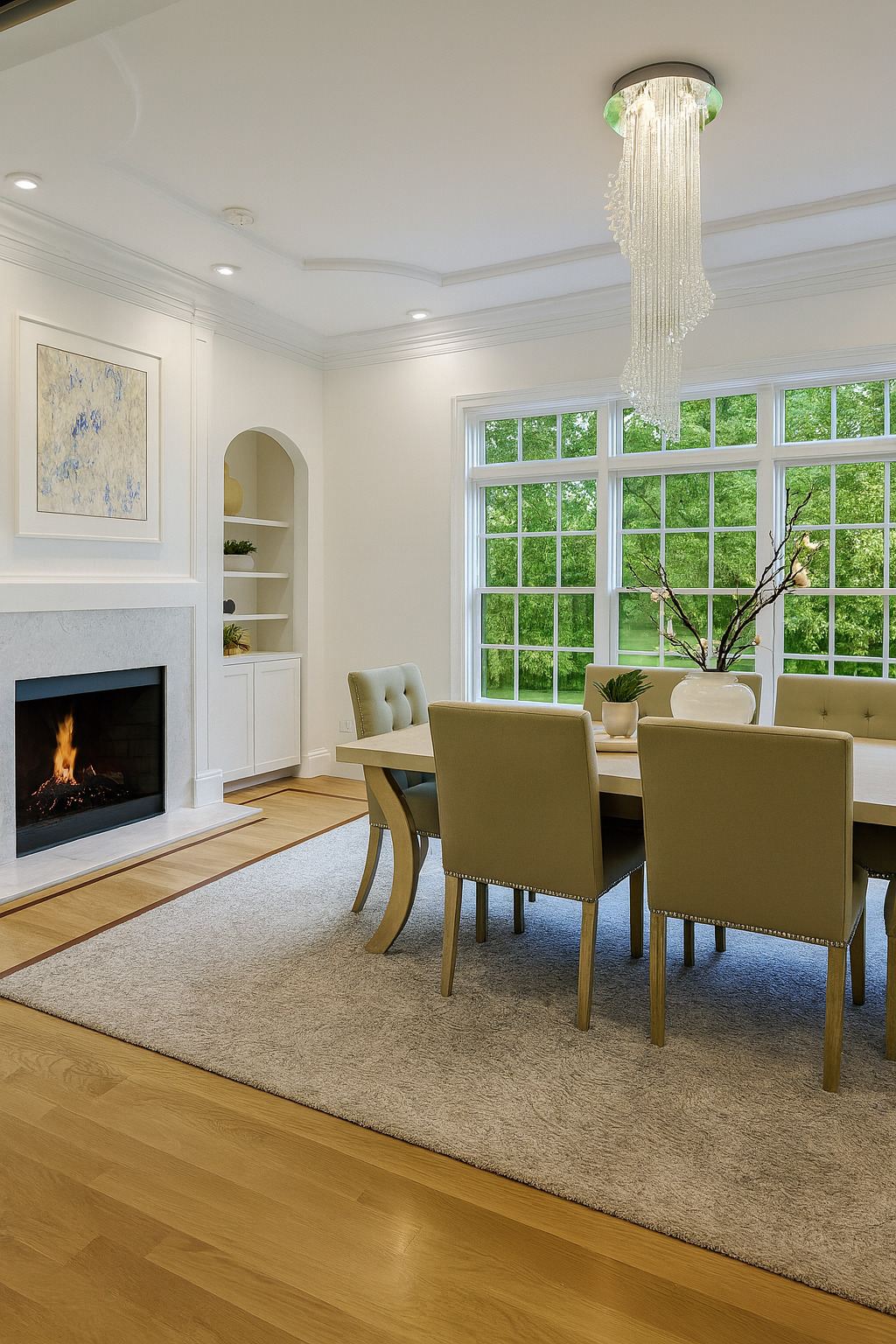 A view of a staircase from the second floor of a house.