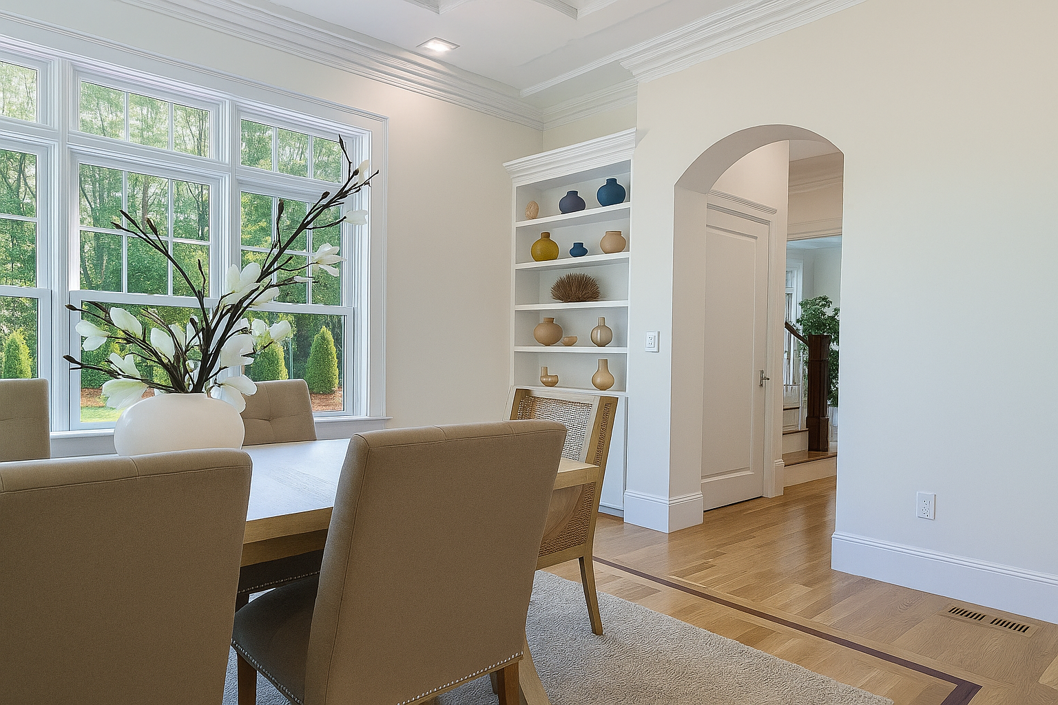 A living room filled with furniture and a ceiling fan.
