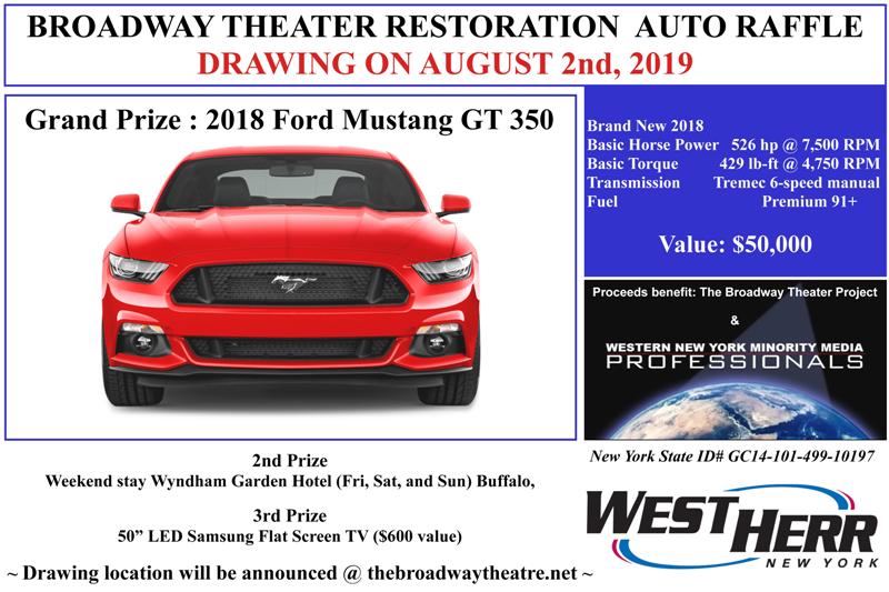 A poster for a broadway theater restoration auto raffle