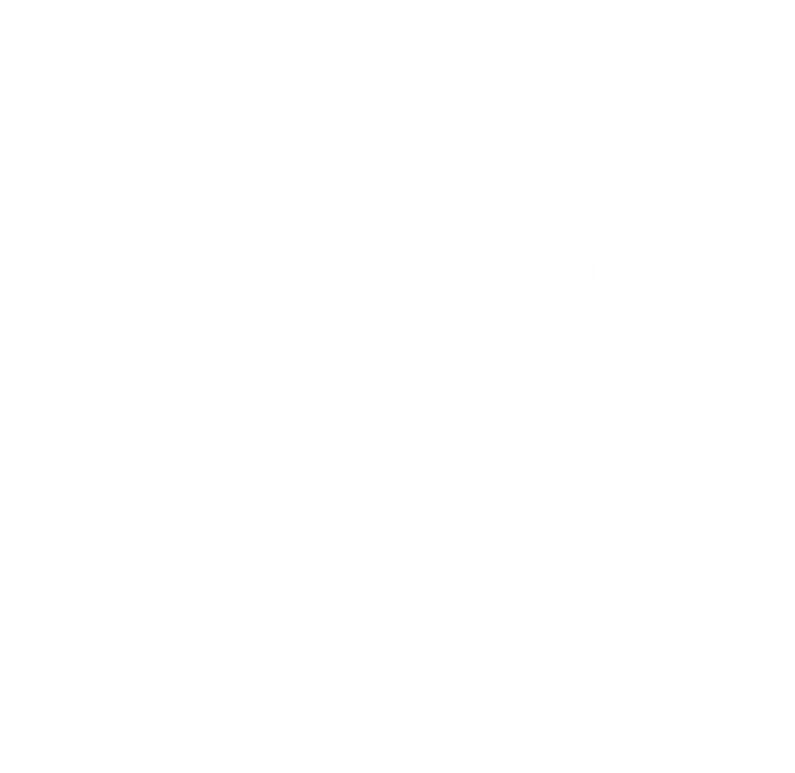 A black and orange fist with rays coming out of it on a white background.