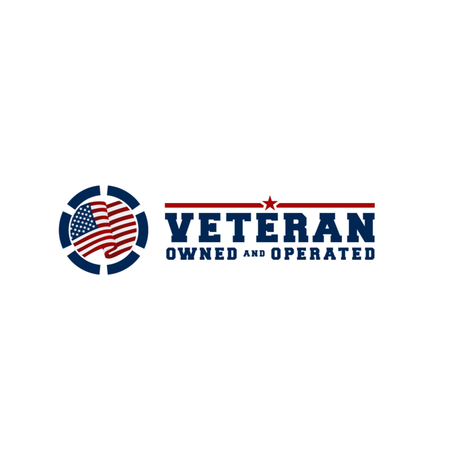 Logo with a waving American flag, the word 