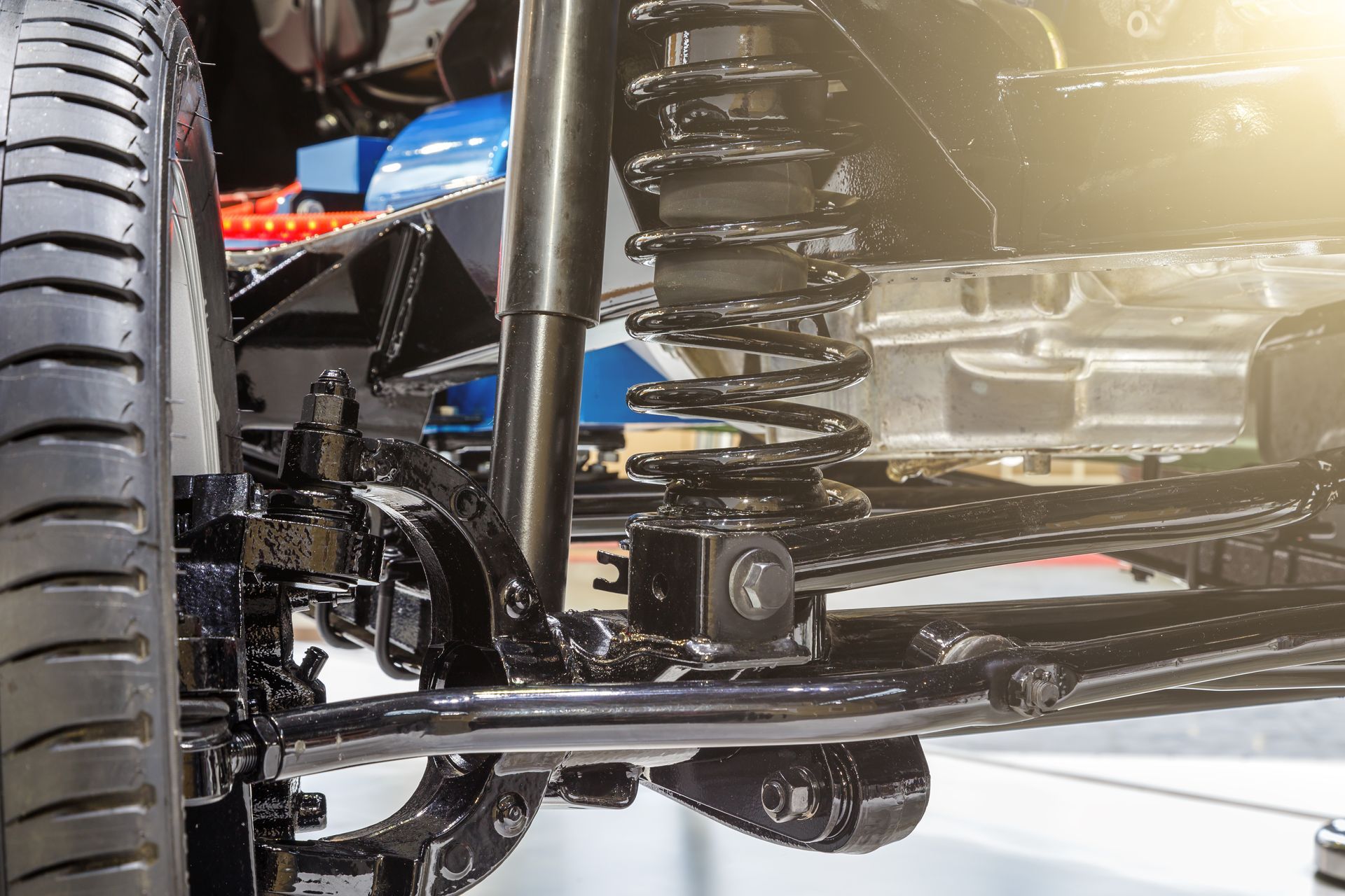 A close up of a car 's suspension system  | Calgary Auto And Alignment