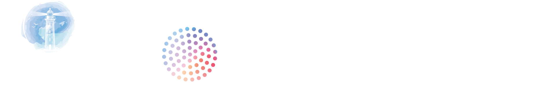 Two blurry circular abstract elements in blue and multi-color.