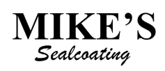 The logo for mike 's sealcoating is black and white.