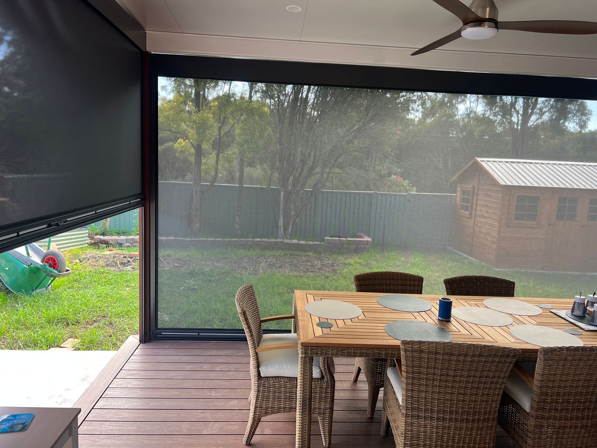 A Close Up Of A Window With White Blinds On It — Outdoor Blinds In Swansea, NSW
