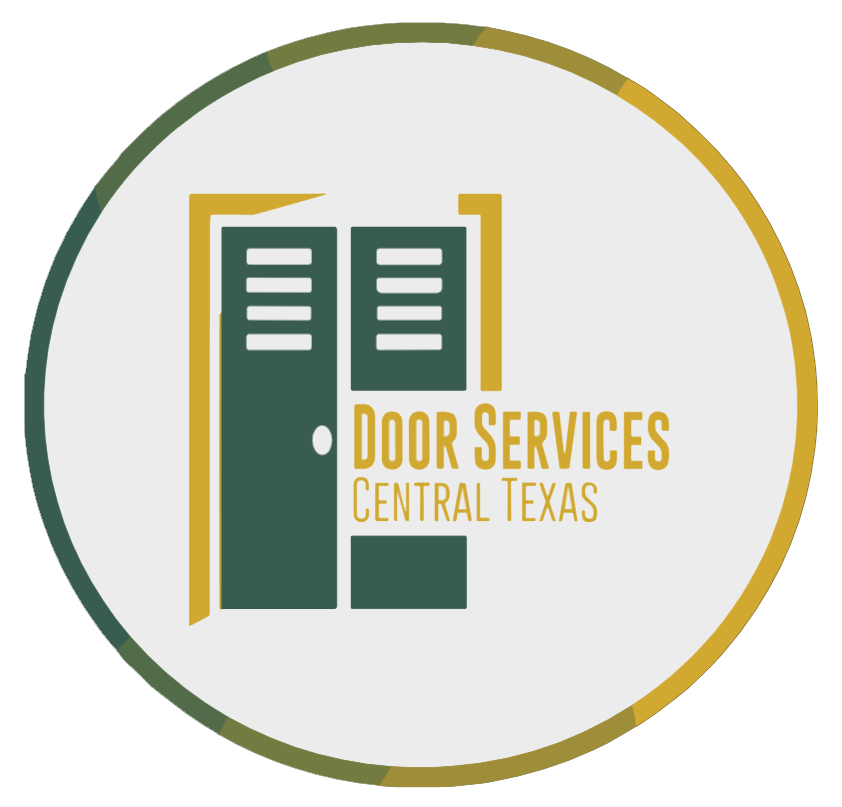 Logo for Door Services Central Texas: green and gold door icon within a circle.