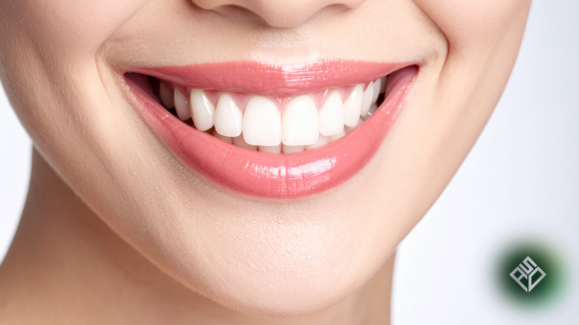 Close-up of a person's mouth, showing slightly discolored teeth and a mole on the chin.