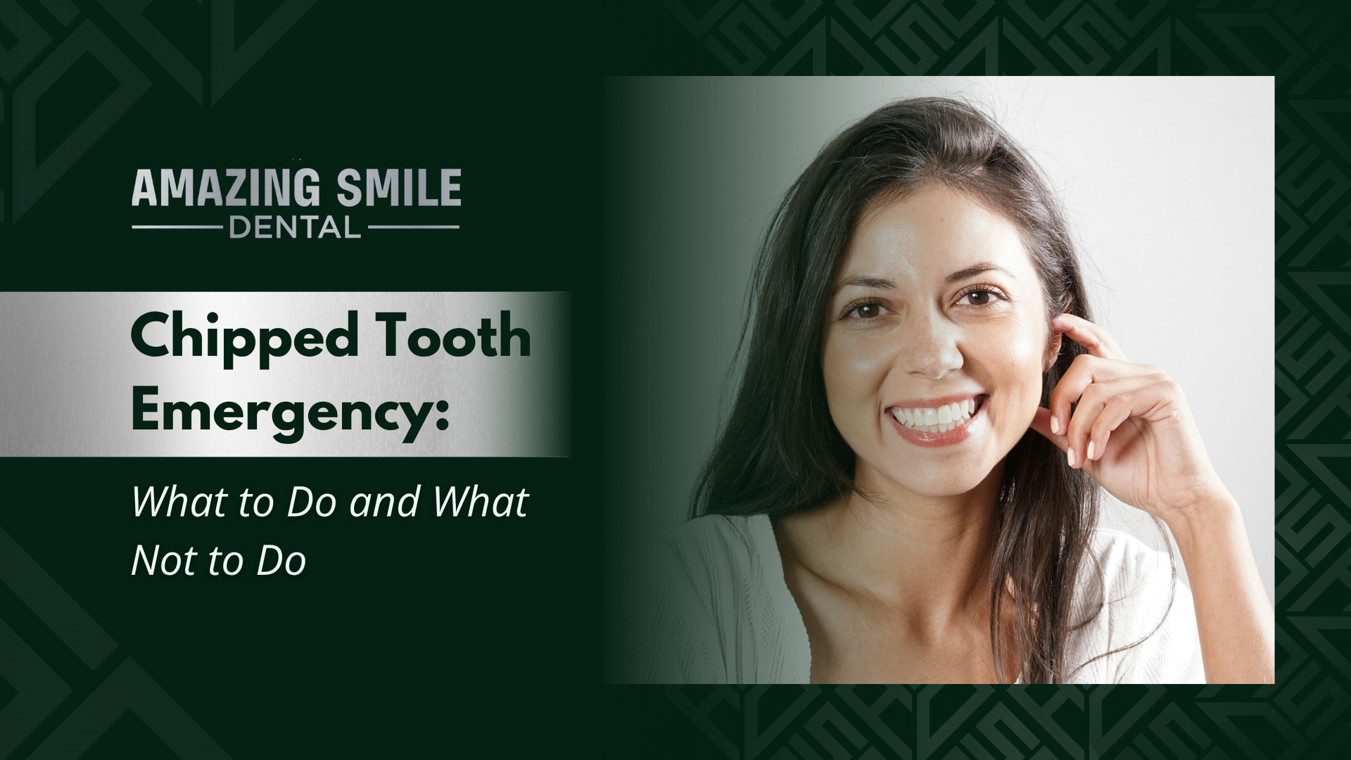 Woman smiling, dental ad, title: 
