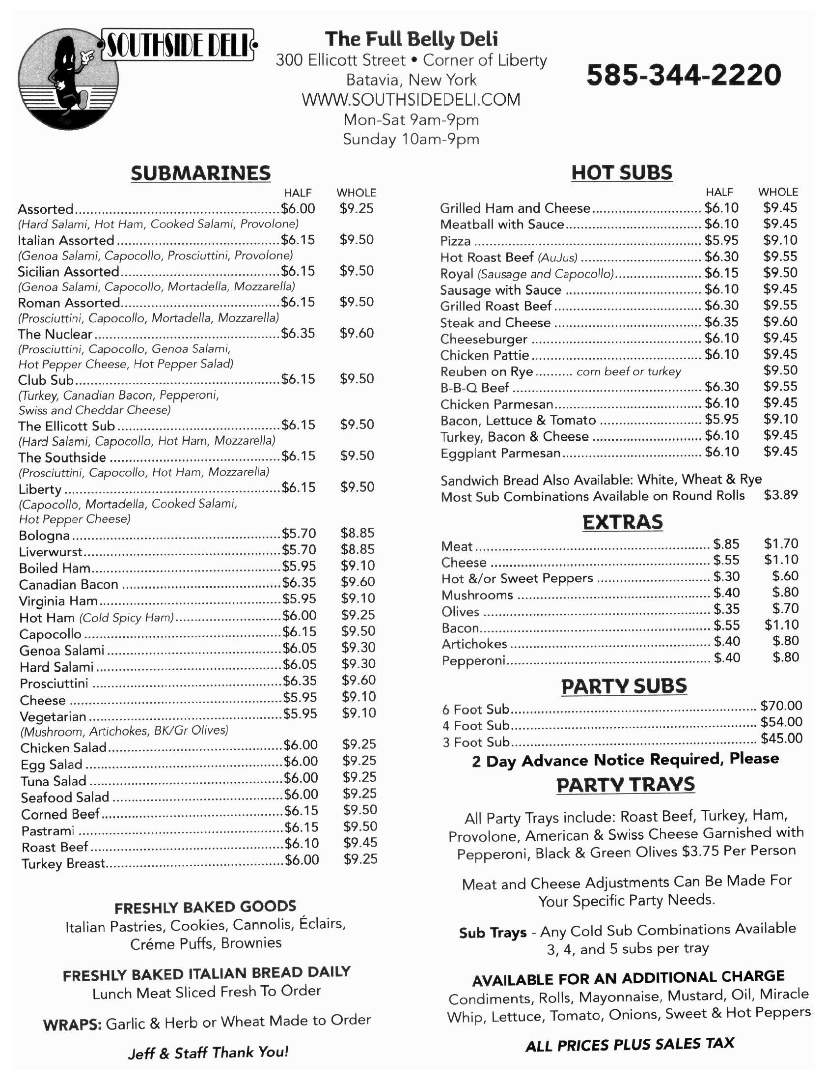 Southside Deli - Batavia, Ny - Our Menu