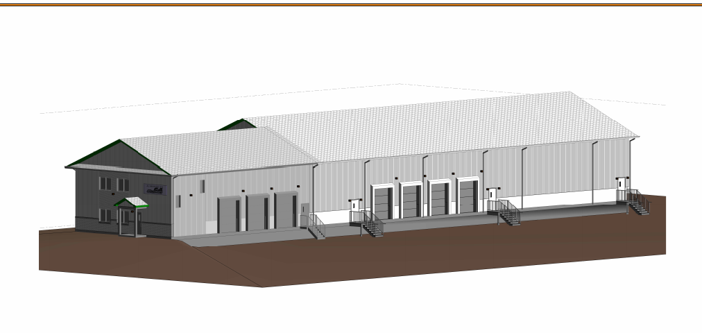 Un modèle 3D d'un bâtiment avec un toit blanc