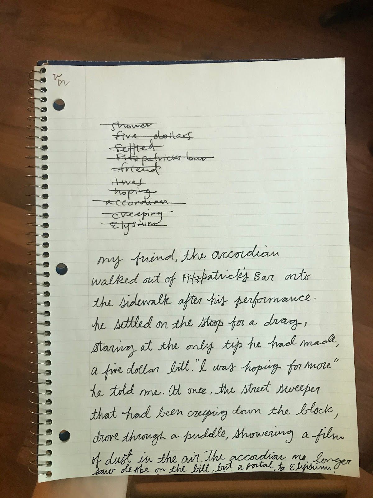 A piece of paper with handwriting on it that says my friend the accordion