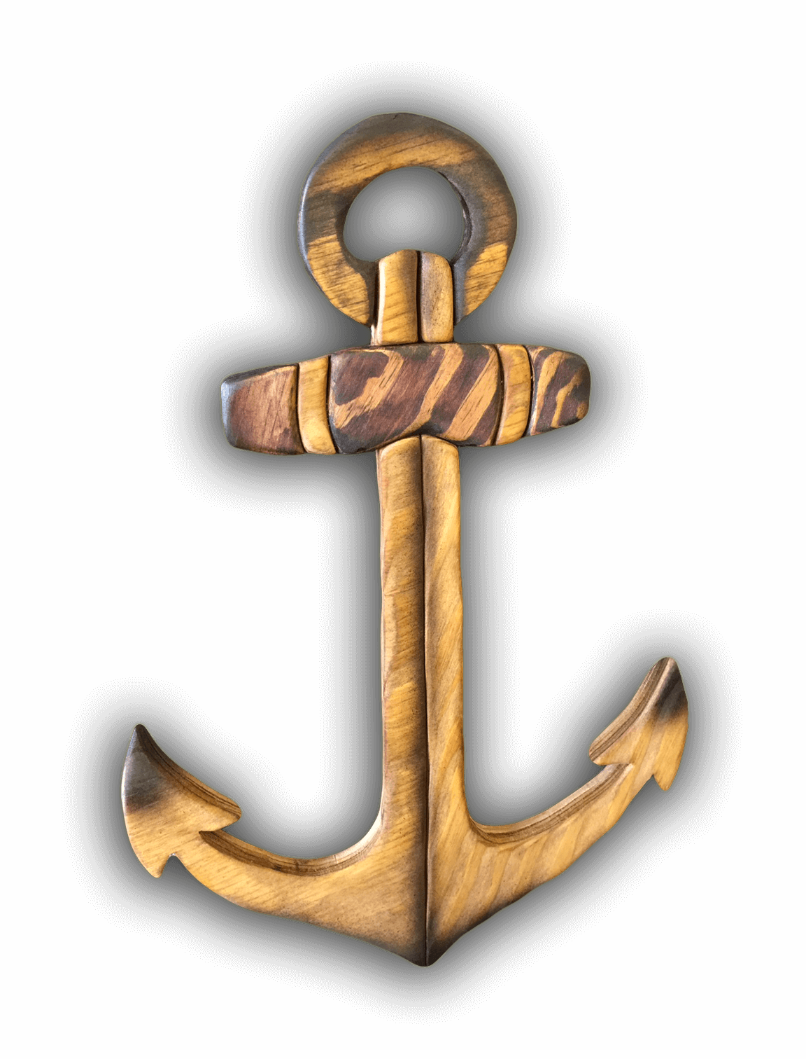 A custom Intarsia Art piece by Nick Vidakovic of a wooden anchor