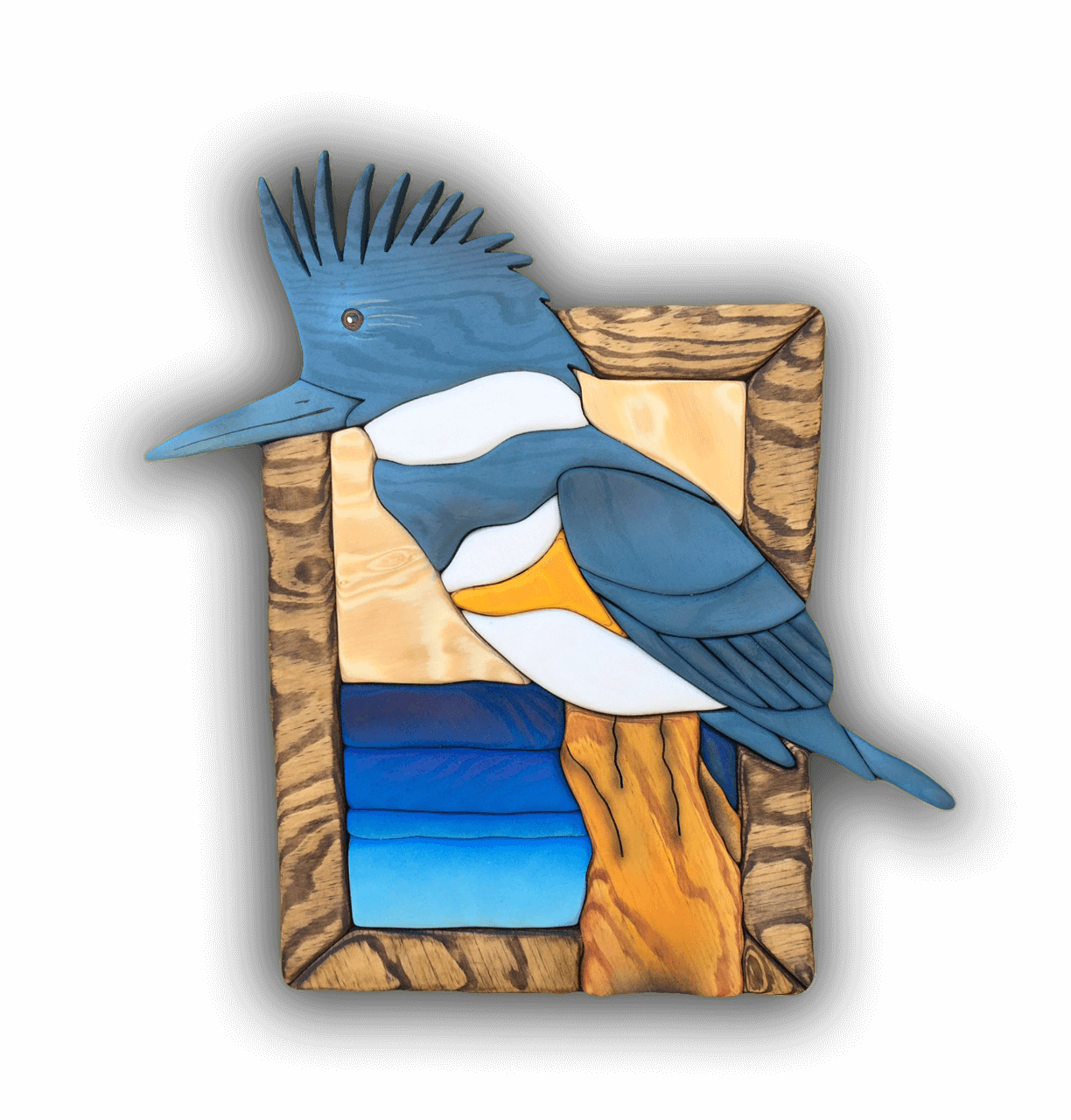 A custom Intarsia Art piece by Nick Vidakovic of a bird