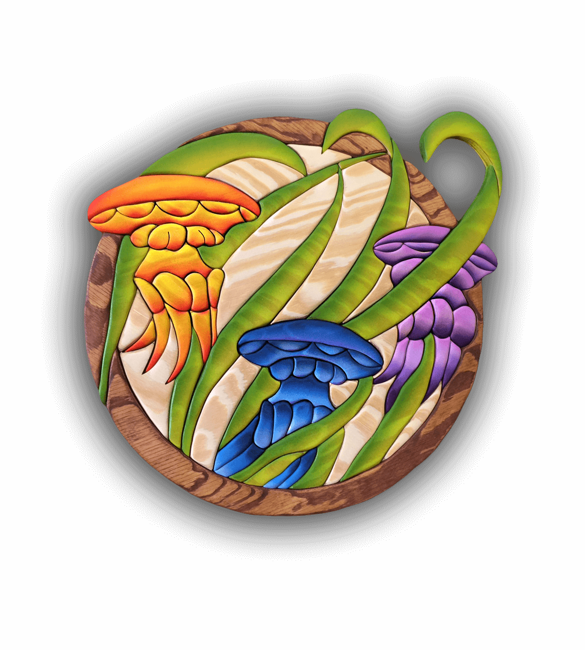 A custom Intarsia Art piece by Nick Vidakovic of an ocean scene