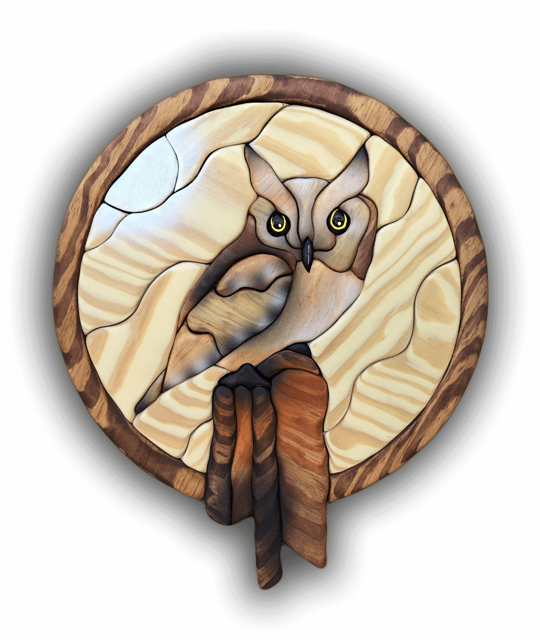 Intarsia Wood Art Owl in Moonlight