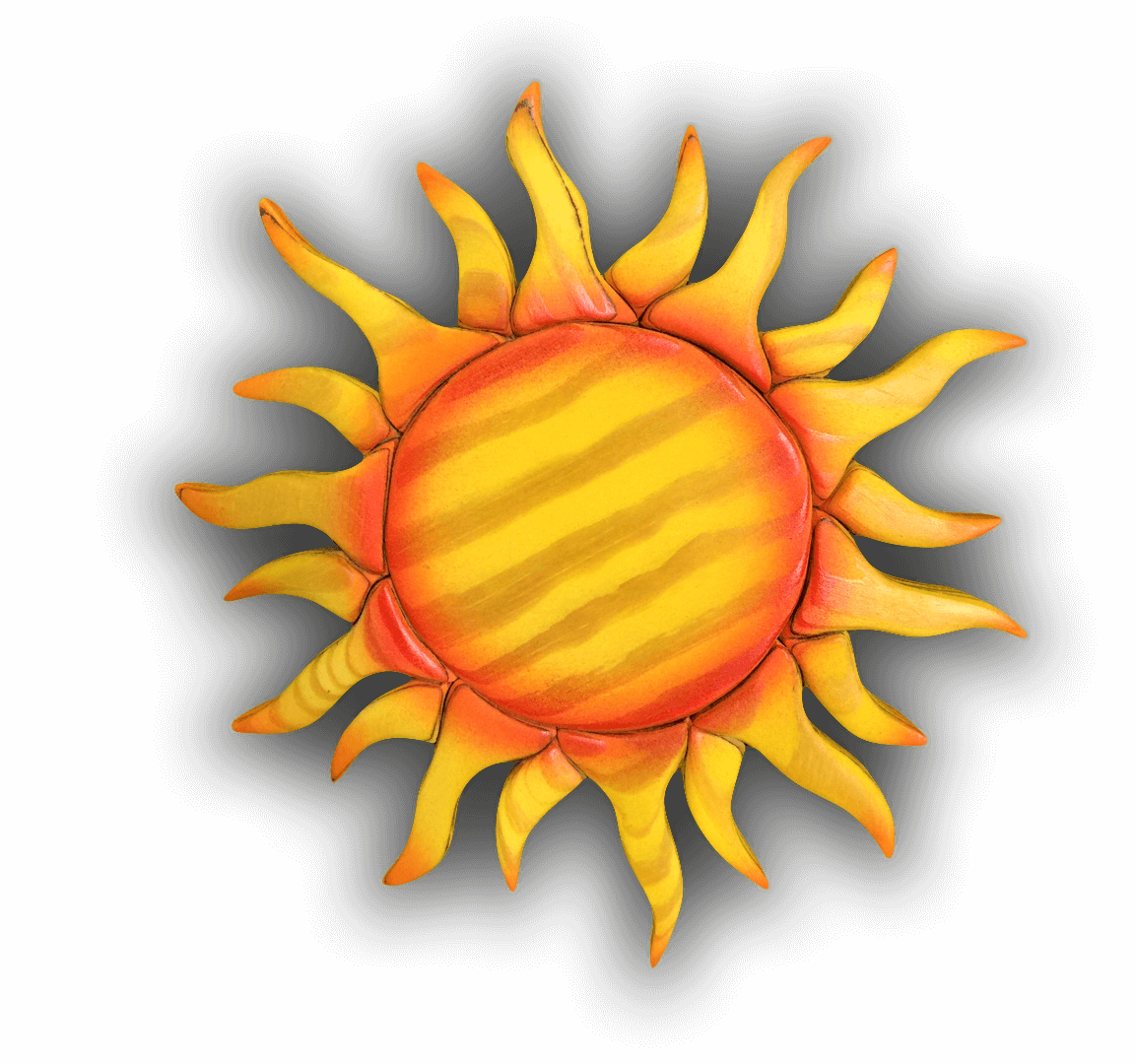 A custom Intarsia Art piece by Nick Vidakovic of the sun