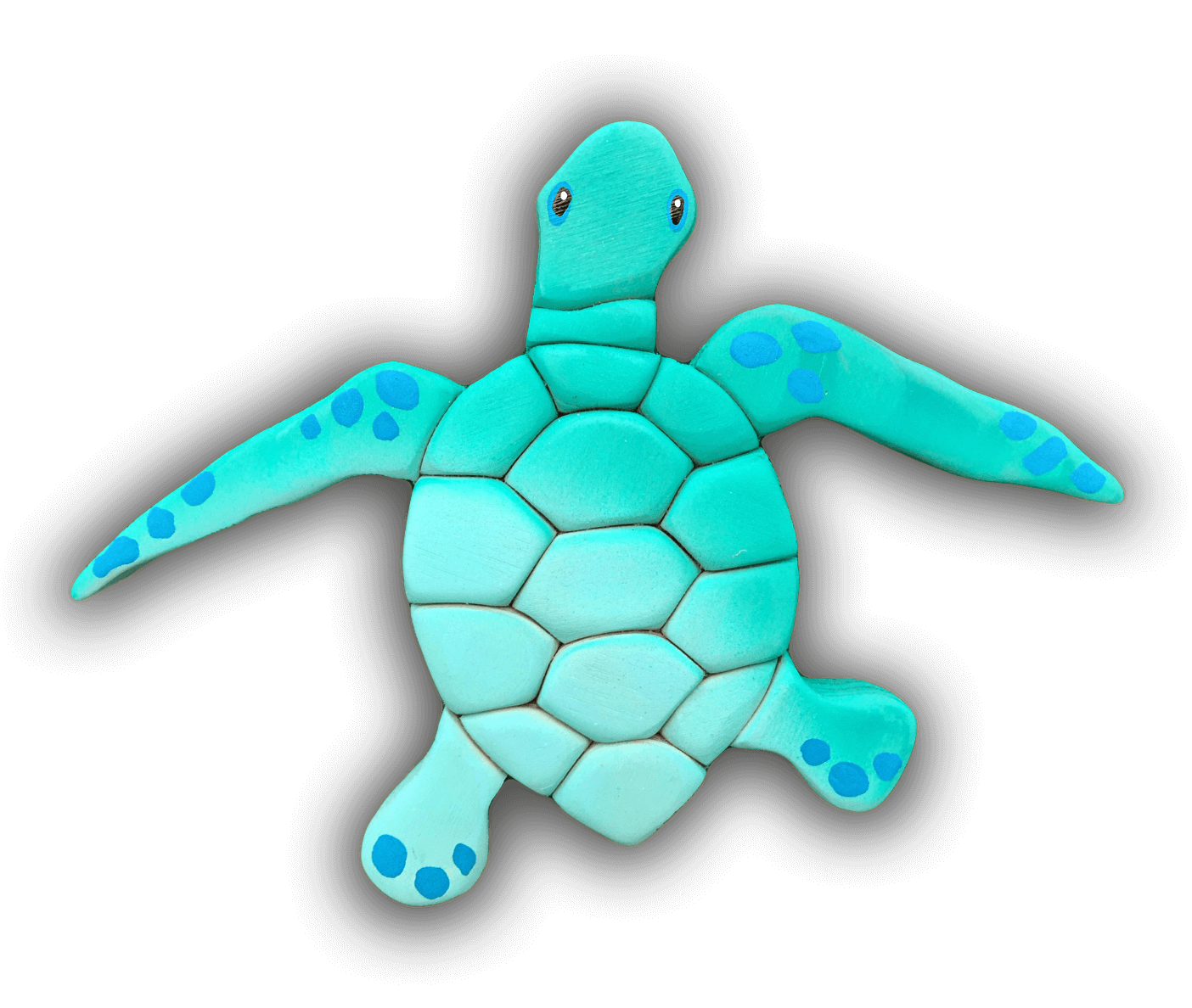 A blue sea turtle with blue spots on its shell
