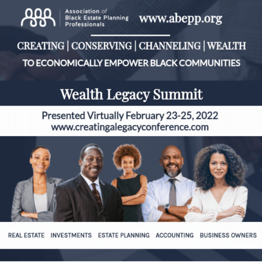 A poster for the wealth legacy summit presented virtually february 23-25 2022
