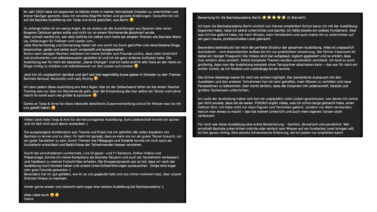 Kundenstimmen Bachata Dance Instructor