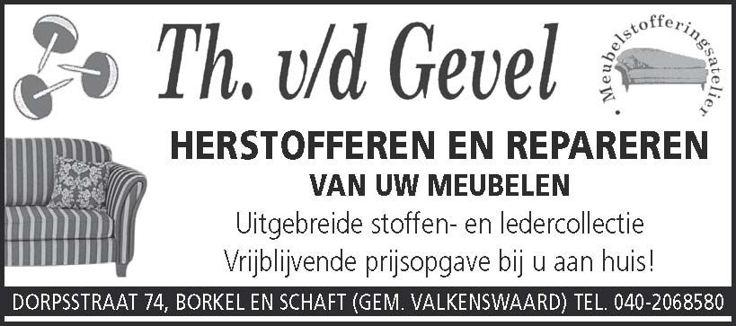 An advertisement for th. vd gevel herstofferen en repareren van uw meubelen