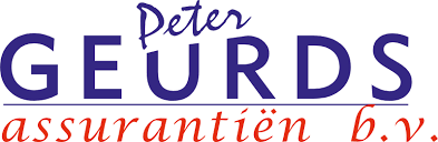 Een blauw en wit logo voor peter geurds assurance bv
