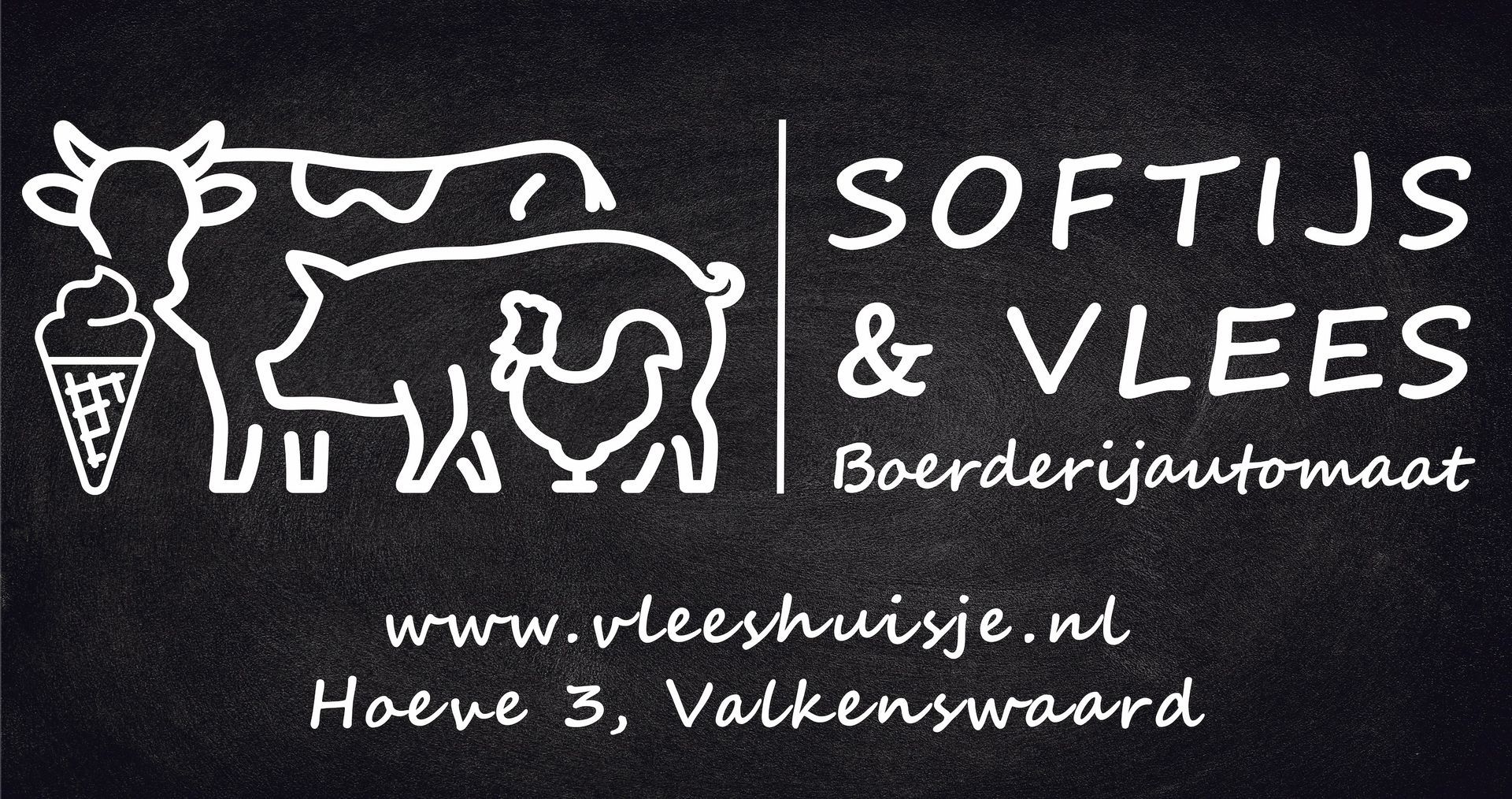 Een schoolbord met de woorden softijs & vlees erop geschreven