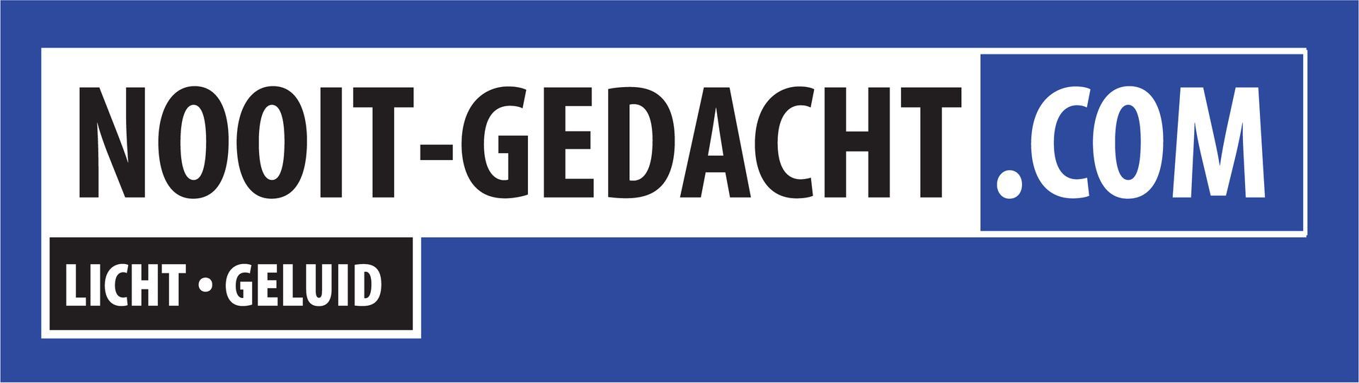 Een blauw-wit logo voor nooit-gedacht.com