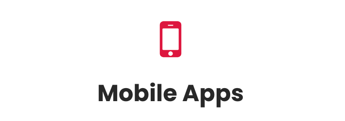 A red icon of a cell phone with the words `` mobile apps '' below it.