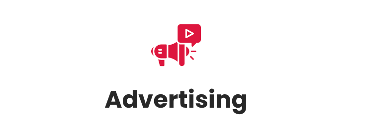 A logo for advertising with a megaphone and a play button.