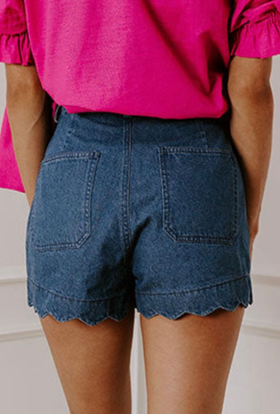 SAIL BLUE SCALLOPED HEMLINE HIGH WAIST DENIM SHORT