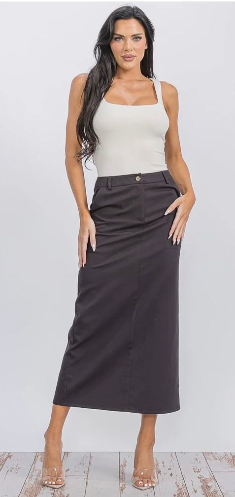 BUTTON CLOSURE POCKETS MAXI SKIRT