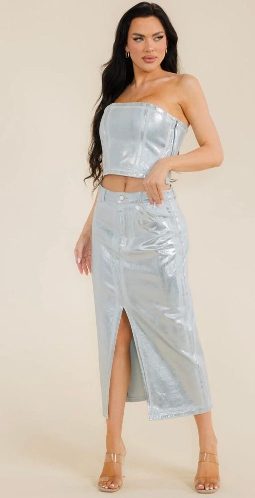 CROP TOP AND MAXI SKIRT SHIMMER DENIM 2PC. SET