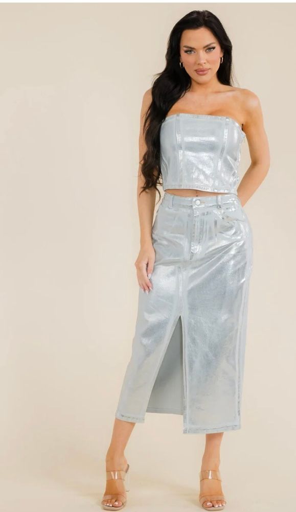 CROP TOP AND MAXI SKIRT SHIMMER DENIM 2PC. SET