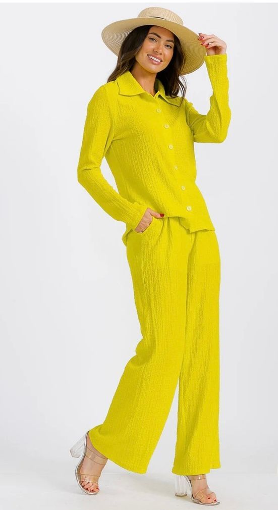 LIME LONG SLEEVE BLOUSE AND ELASTIC WAIST PANTS