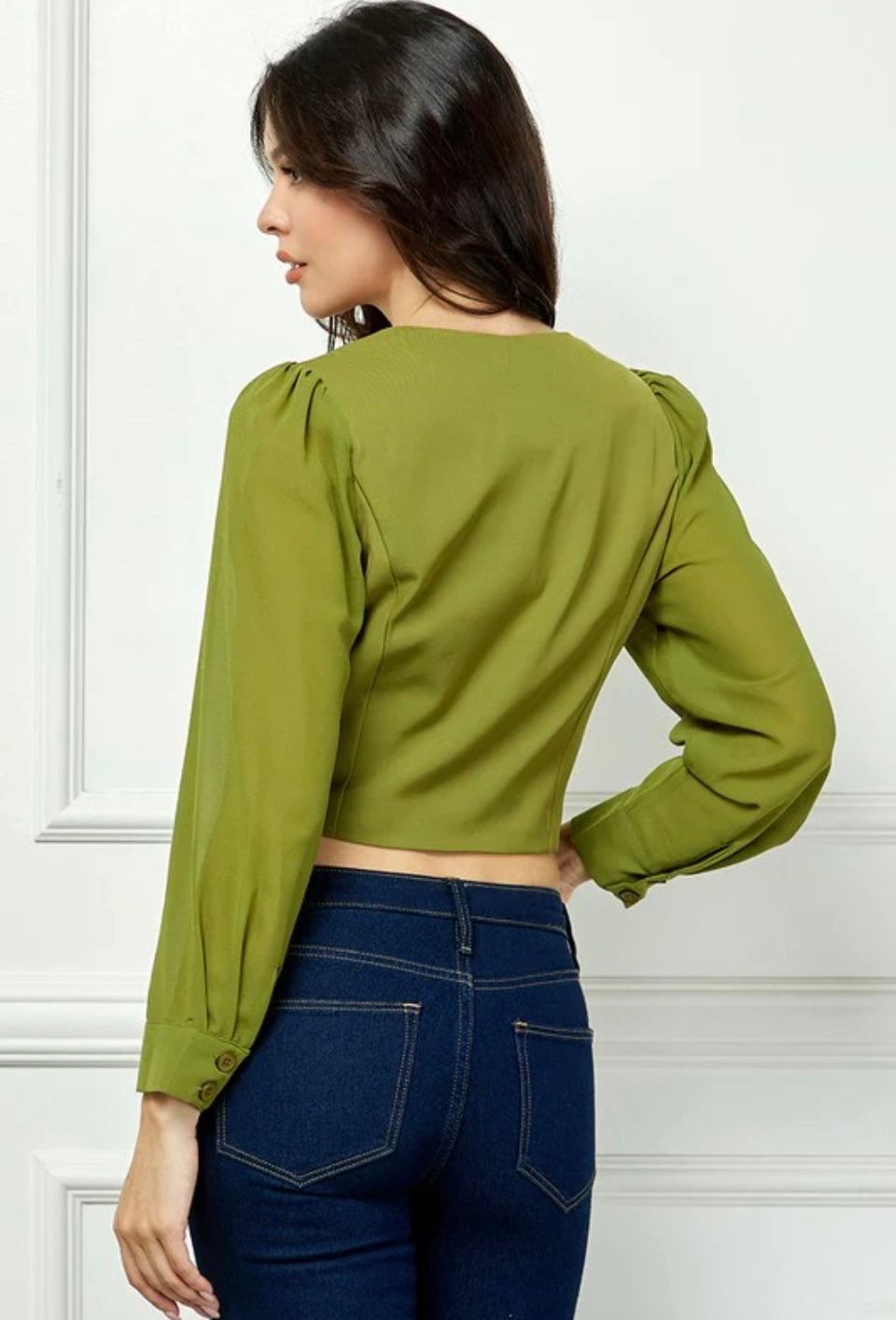 OLIVE LONG SLEEVES BUTTON DOWN TOP