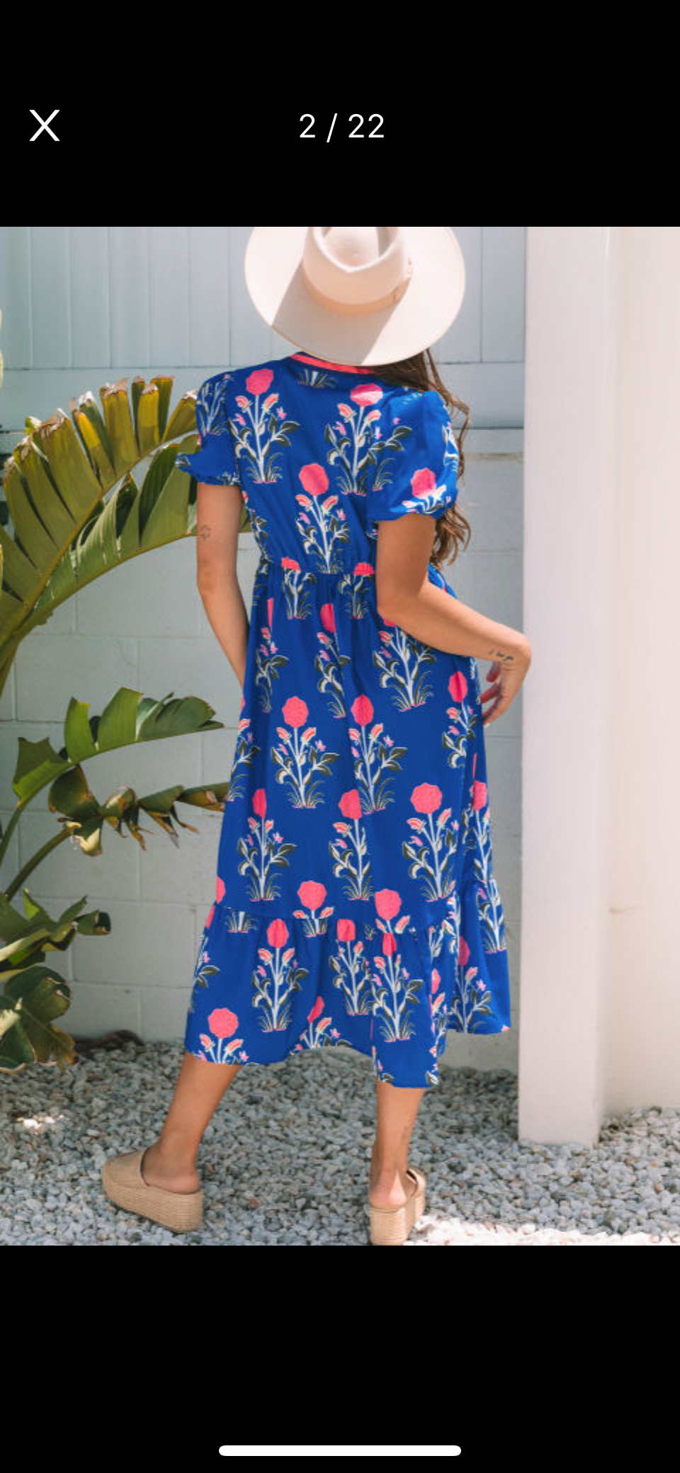 BLUE FLORAL V NECK MAXI DRESS