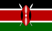 the flag of kenya is red , white , and green with a shield in the middle .
