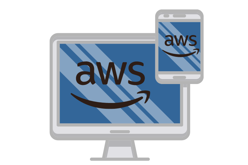 an illustration of a computer and a phone with the aws logo