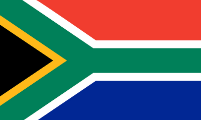 a close up of the south african flag on a white background .