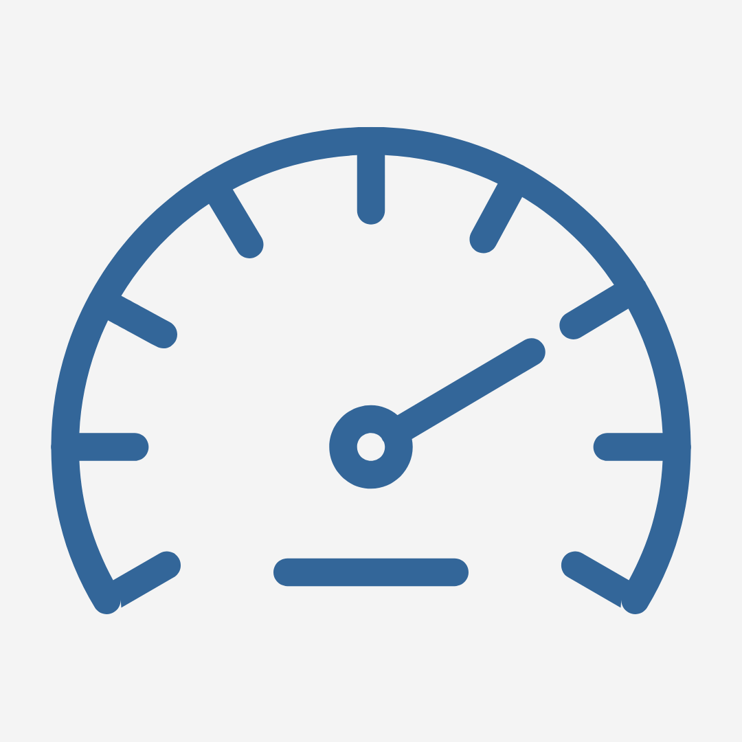 a blue speedometer icon on a white background