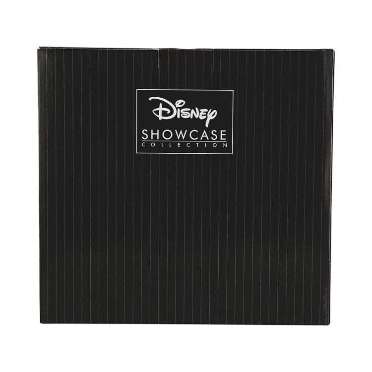 Zwarte doos met zilverkleurig Disney Showcase Collection-logo. Textuur met verticale lijnen.
