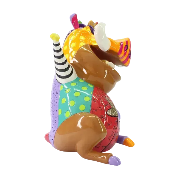 Een kleurrijk beeldhouwwerk van Pumbaa en Simba uit De Leeuwenkoning.