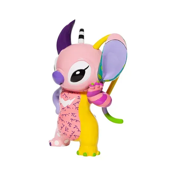 Kleurrijk engeltje met een speels, lappend ontwerp en een nieuwsgierige uitdrukking.