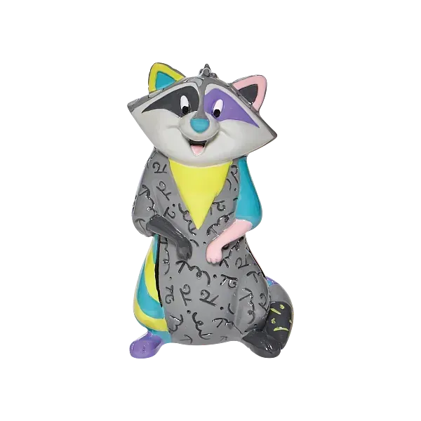 Cartoonachtig wasbeerbeeldje met kleurrijke accenten.