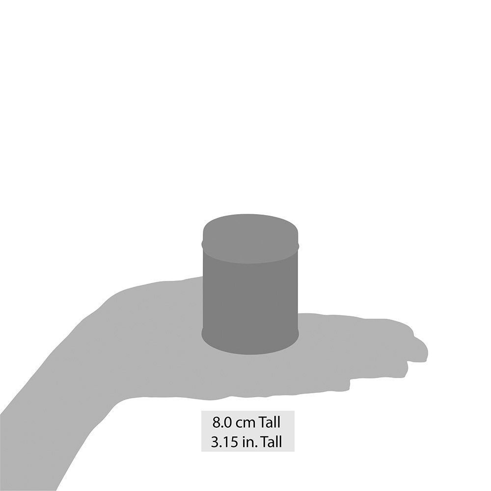 Een hand houdt een cilindervormig voorwerp vast dat 8,0 cm hoog is