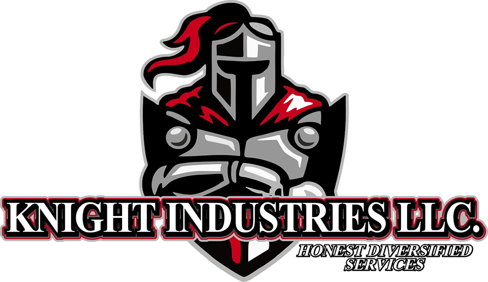 Knight Industries LLC logo: Knight in armor, red and silver with 