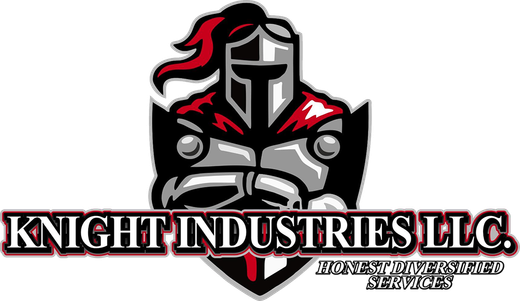 Knight Industries LLC logo: Knight in armor, red and silver with 