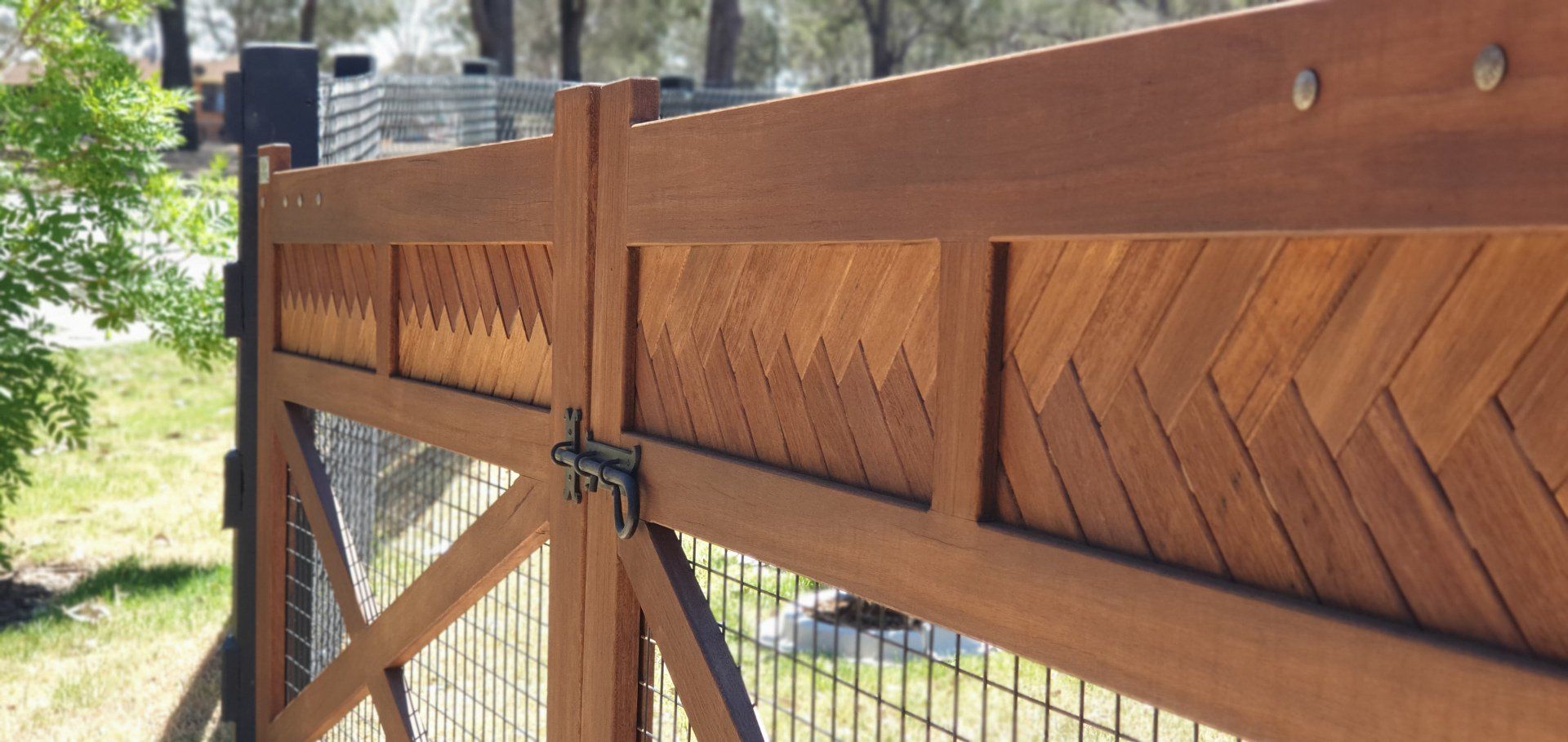 Closer View of Mesh and Wooden Gate — Fences in Aylmerton, NSW