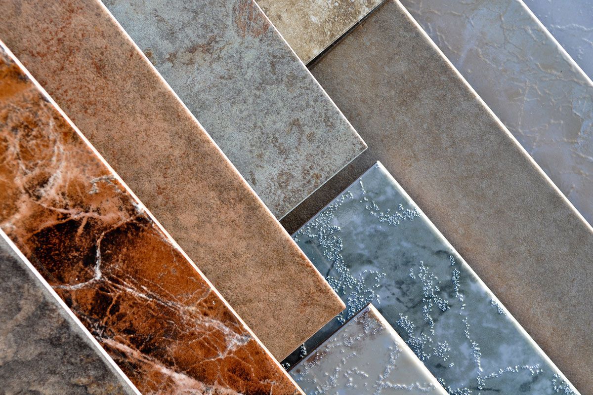 Samples of various textured ceramic tiles.