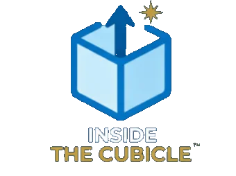 Logo: "Inside the Cubicle" podcast. Keyhole design with brain icon, gears, and text "Unlocking Career Secrets From the Inside".
